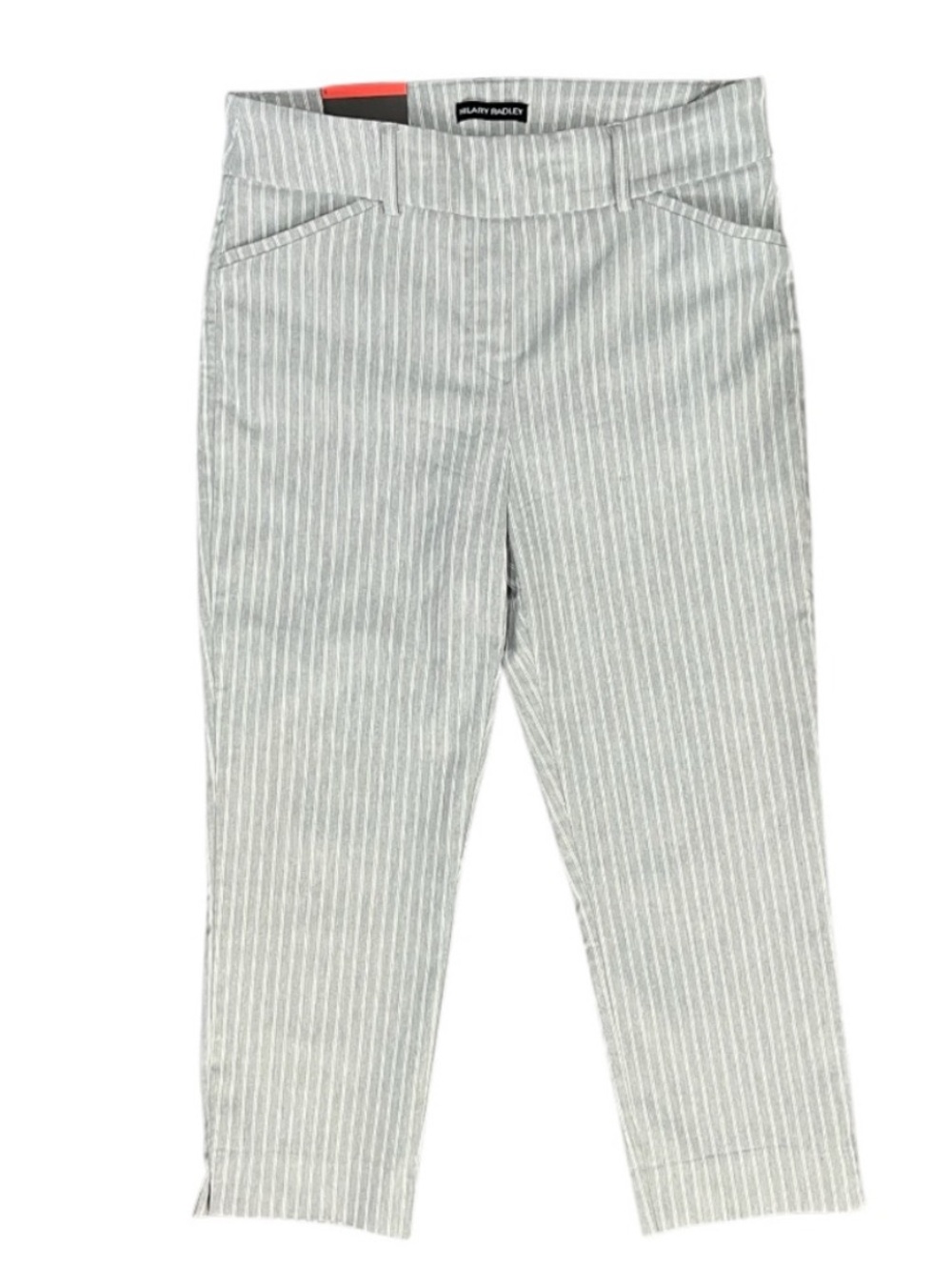 NWT Hilary Radley Pull On Capri Pants Tummy Control Grey & White Stripe Size 8